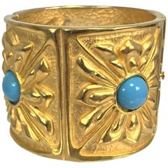 Karl Lagerfeld chunky gold cuff with turquoise cabochons