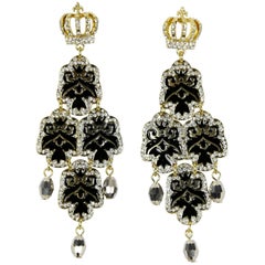 Beautiful Faux Diamond Crown Dangle Runway Earrings