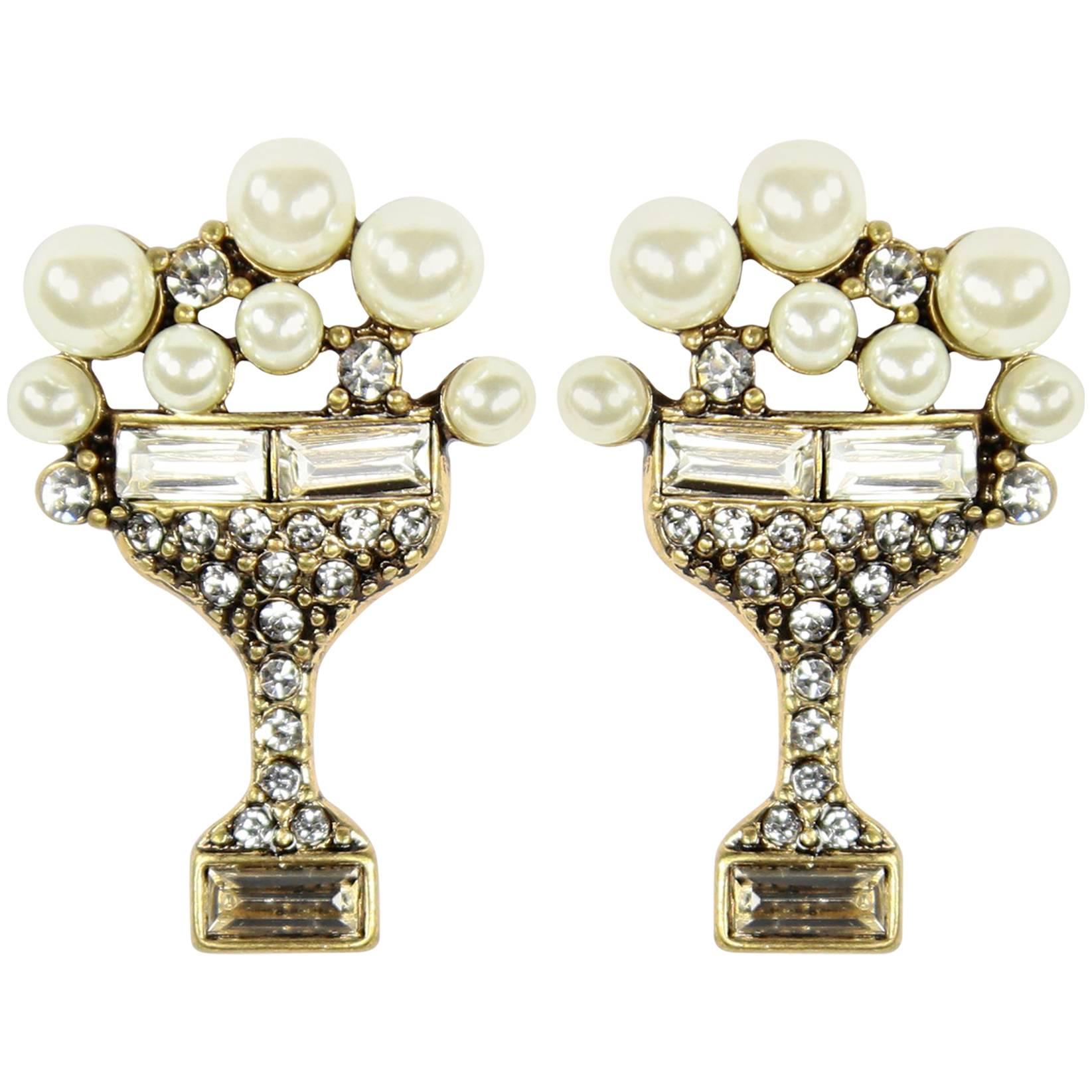 Champagne Faux Pearl Bubbles and Faux Diamond Statement Earrings For Sale