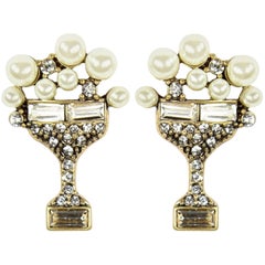 Retro Champagne Faux Pearl Bubbles and Faux Diamond Statement Earrings