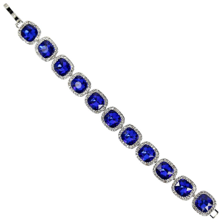 Faux Blue Sapphire and Faux Diamond Statement Bracelet at 1stDibs