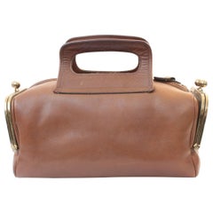 Bonnie Cashin Saddle Leather Double Header Kiss Lock Pockets Tote Bag, 1960s