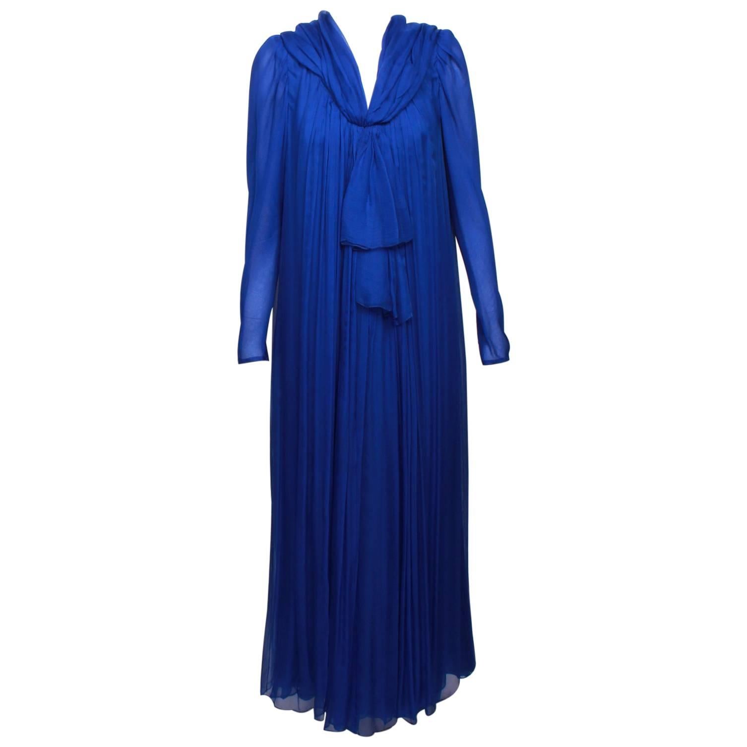 YVES SAINT LAURENT 1970's  Couture Hooded Evening Gown