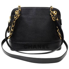 Vintage Chanel 12" Black Caviar Leather Large Shoulder Tote Bag