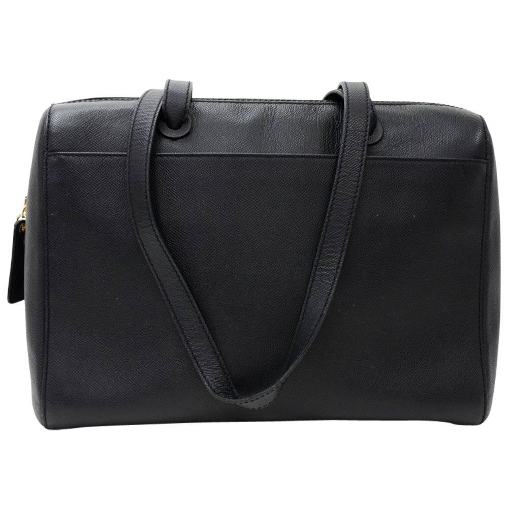 Chanel 13" Black Leather Large Tote Shoulder Bag For Sale