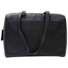 Vintage Chanel 13" Black Leather Large Tote Shoulder Bag