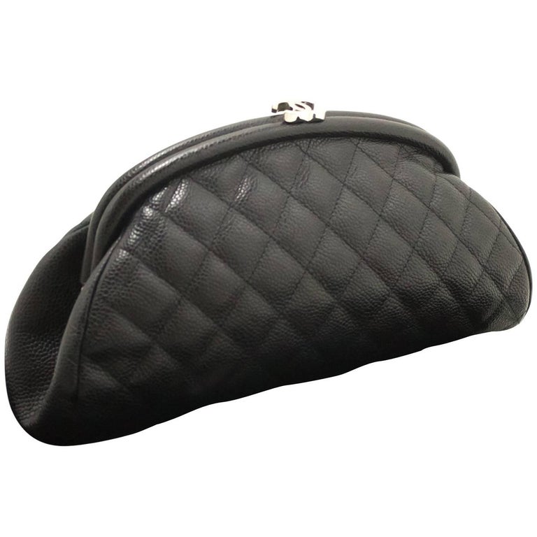 CHANEL Caviar Clutch Bag Black Quilted Silver Hardware Leather at 1stdibs