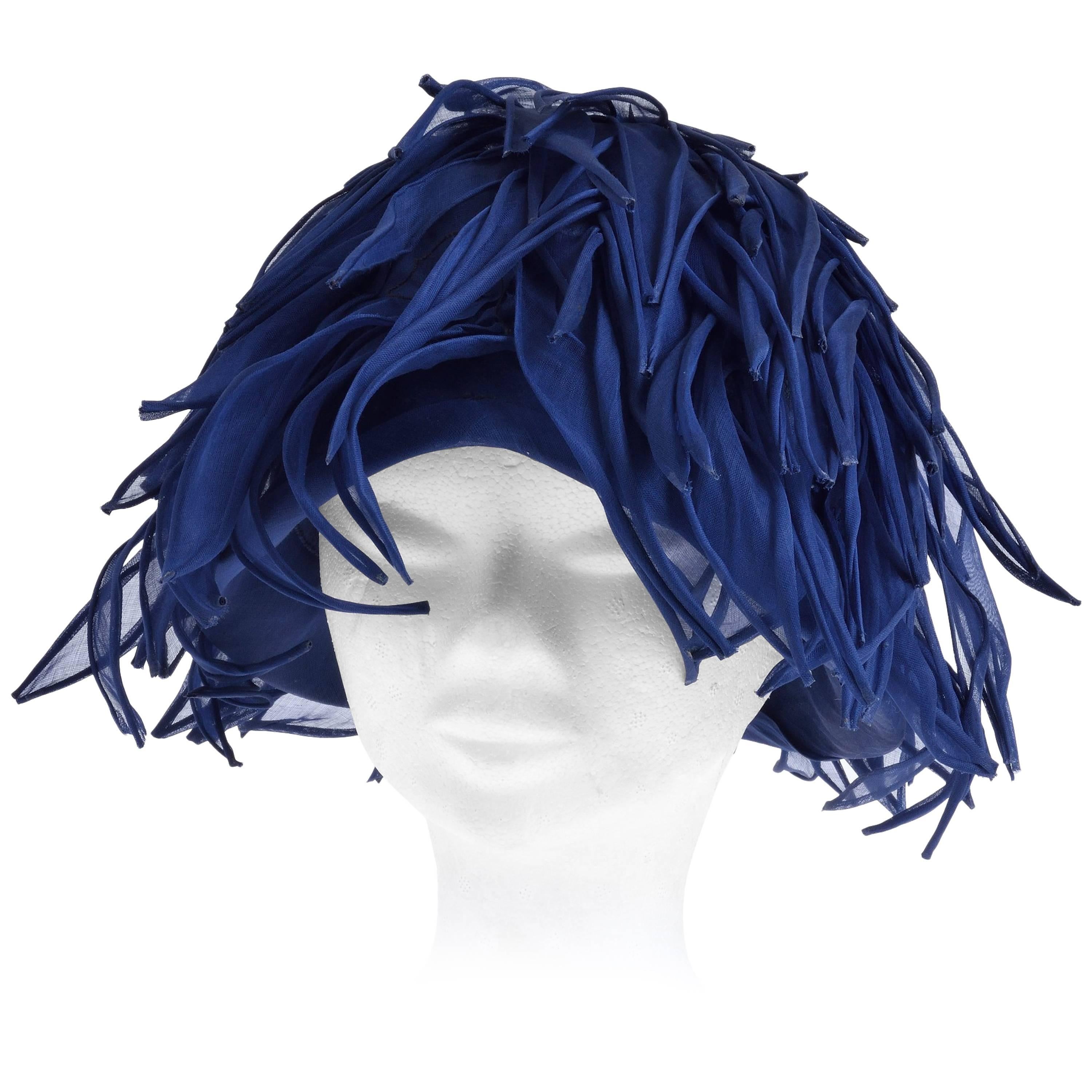 1960s JEANNE LANVIN Paris Blue Organdy Silk Petals Hat For Sale