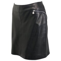 Vintage 90s Gianni Versace Black Lambskin Leather Skirt 