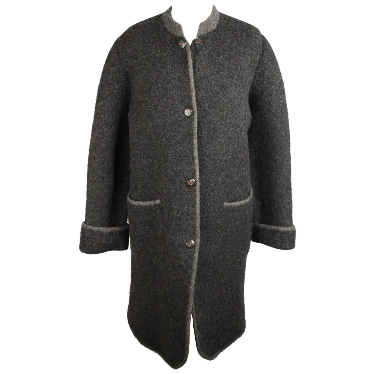 Hermes Paris Vintage Gray Pure New Wool Coat Size M