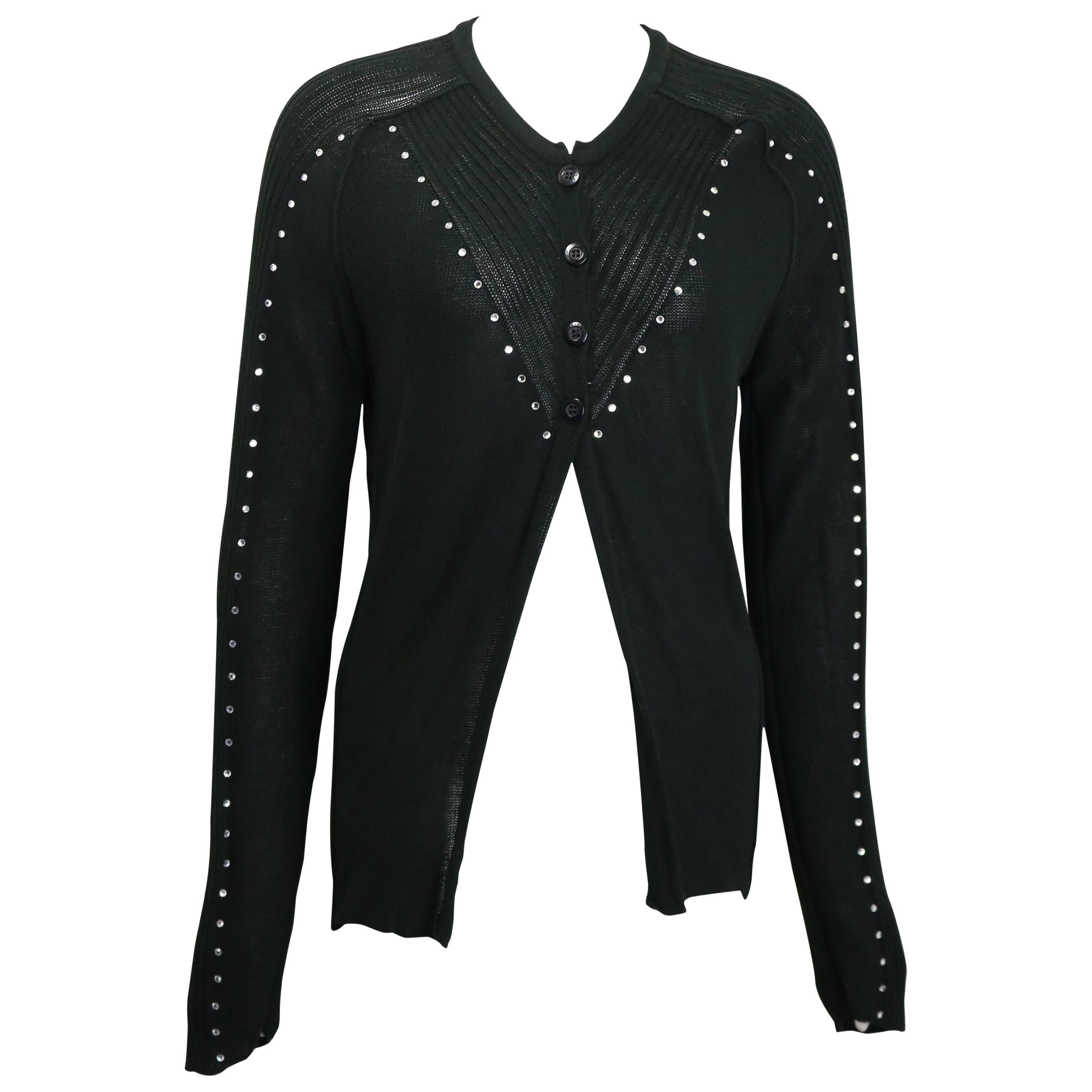 Sonia Rykiel Black Cotton Knitted Long Sleeves Cardigan with Rhinestones  For Sale