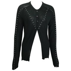 Sonia Rykiel Black Cotton Knitted Long Sleeves Cardigan with Rhinestones 