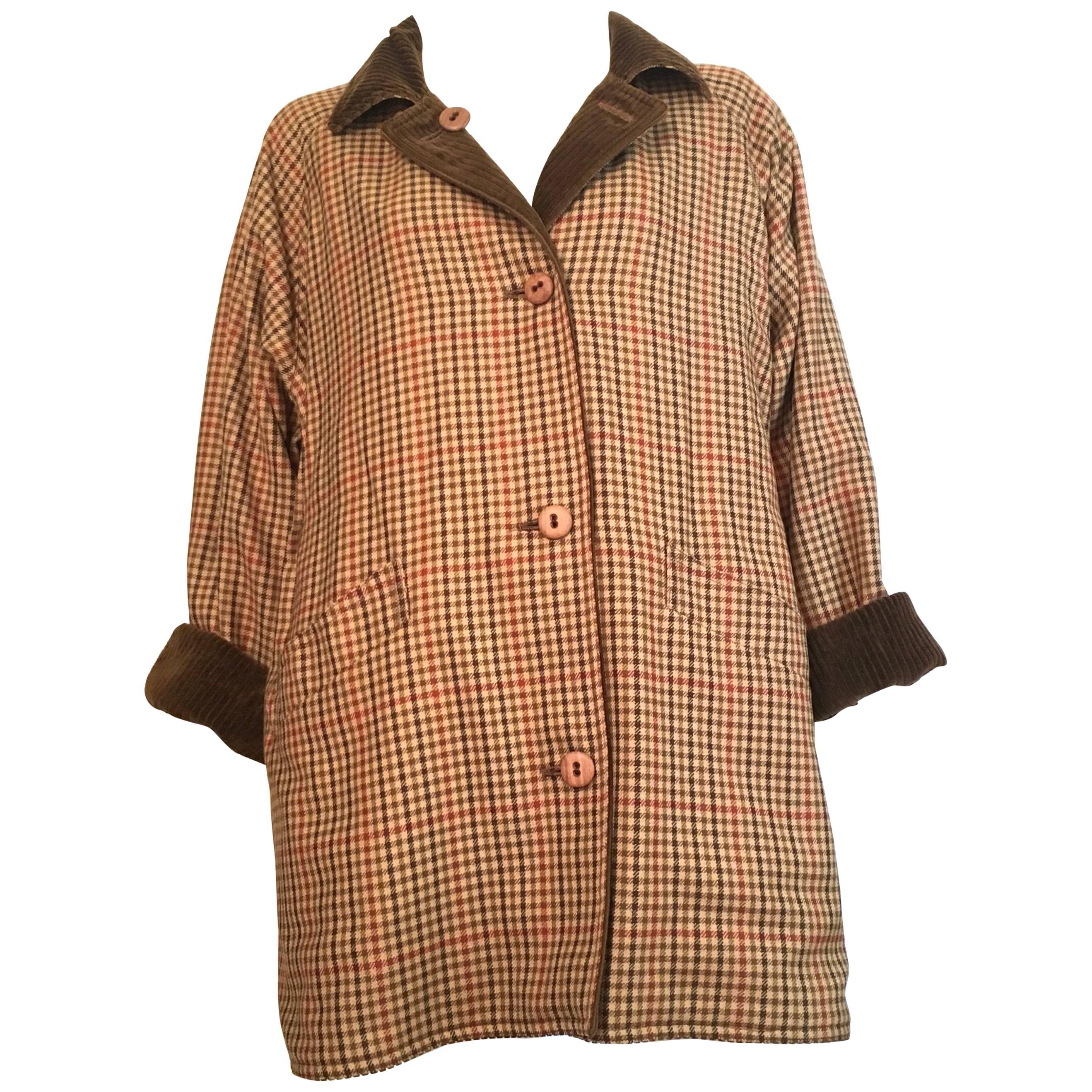 Bill Blass 1970s Reversible Plaid & Corduroy Coat / Dress with Pockets Size 12. For Sale