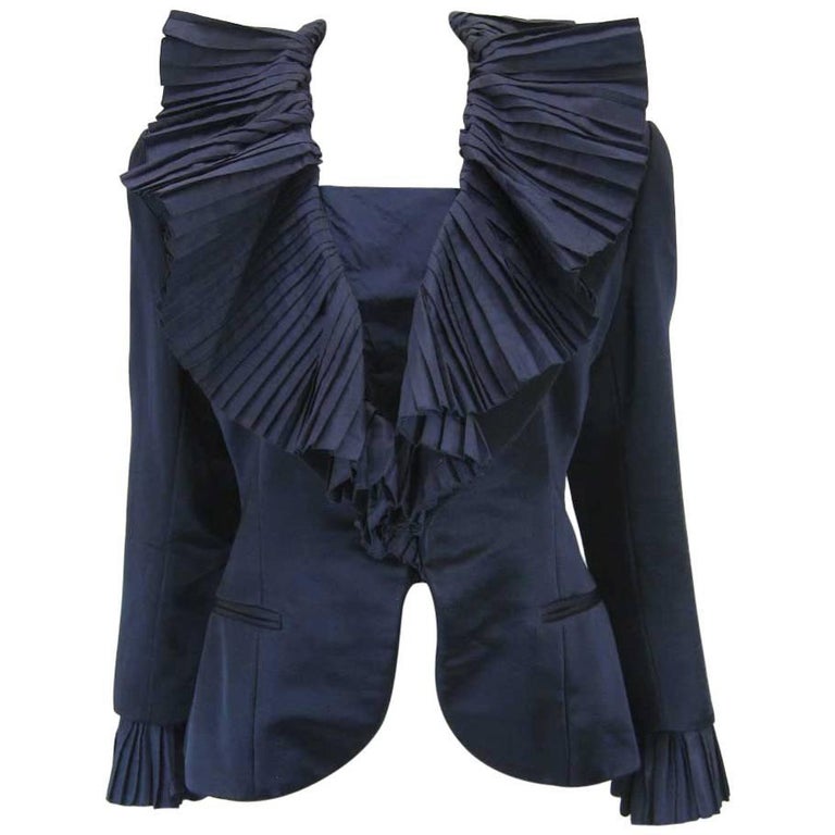 Christian Dior Blue Satin Evening Jacket with Large Pleated Collar For Sale at 1stDibs dior