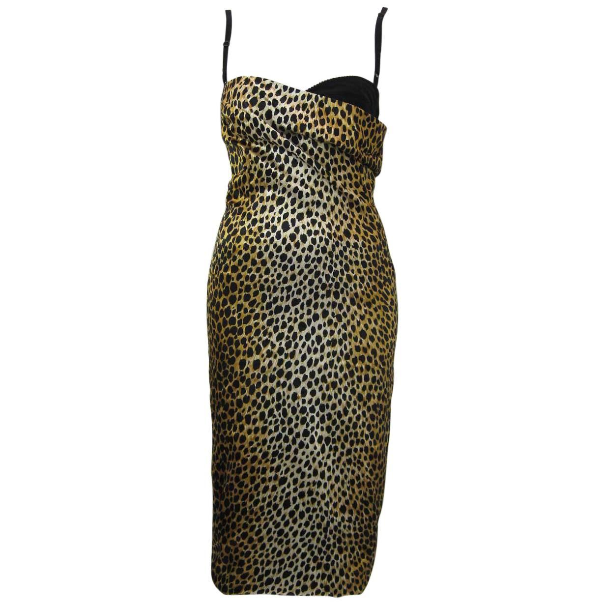 Dolce & Gabbana Leopard Print BodyCon Cocktail Dress with Bra Top