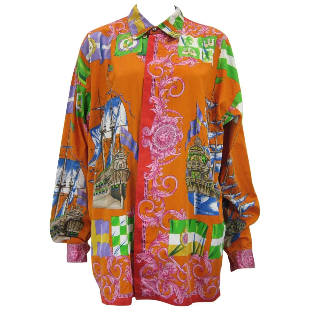 Gianni Versace Printed Sailboat Suns Motif Shirt