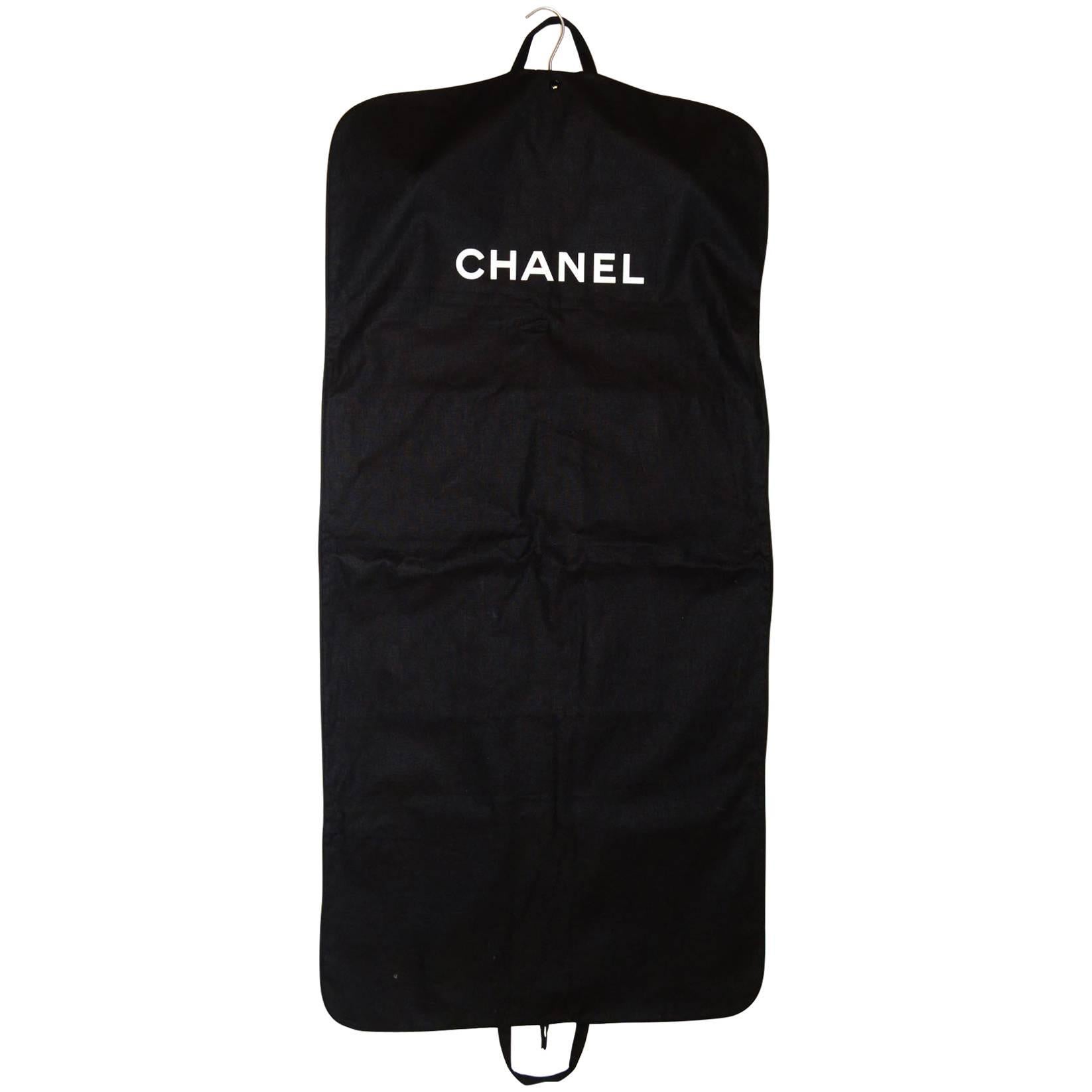 Chanel Black Canvas Garment Bag & Velvet Coat Hanger Set