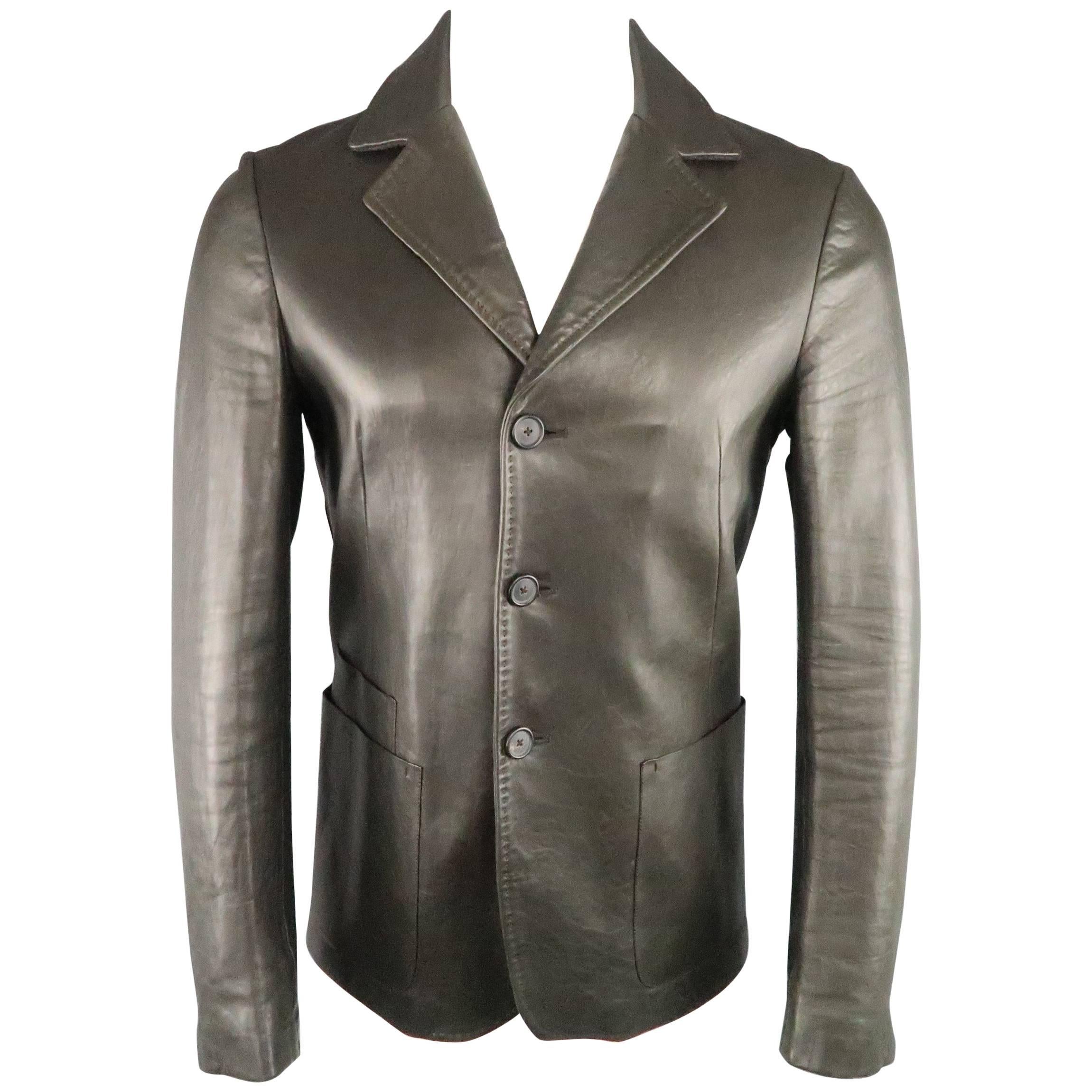  JIL SANDER Leather Jacket 36 Charcoal Top Stitch Sport Coat 