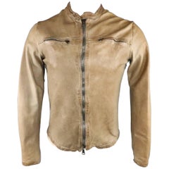 Men's GIORGIO BRATO 38 Tan Textured Distressed Leather Motorcycle Jacket