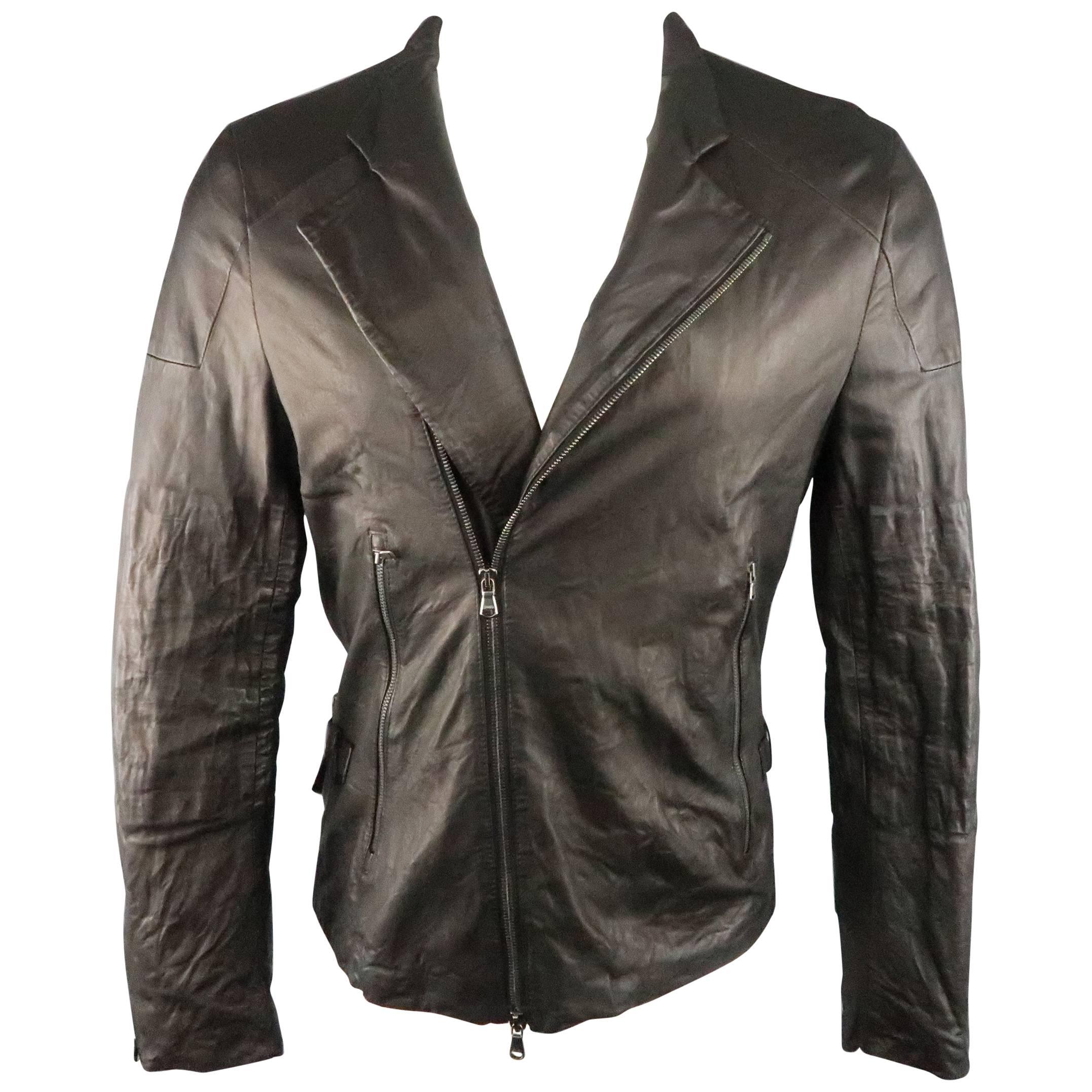 Men's FORME 3’3204322896 40 Black Wrinkle Textured Leather Biker Jacket