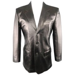 Men's YVES SAINT LAURENT by TOM FORD 40 Black Leather Notch Lapel Sport Coat