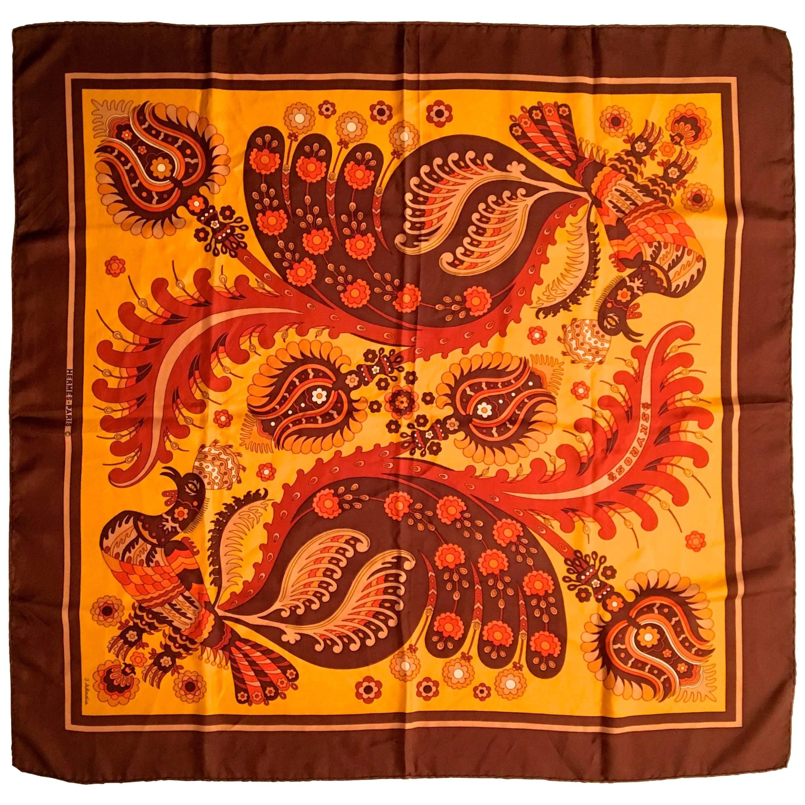 Rare Hermes Scarf - 1971 - Julia Abadie - Skyros - Excellent Condition For Sale