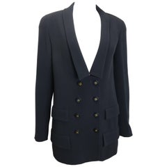 Vintage Chanel Black Wool Shawl Neck Double Breasted Jacket