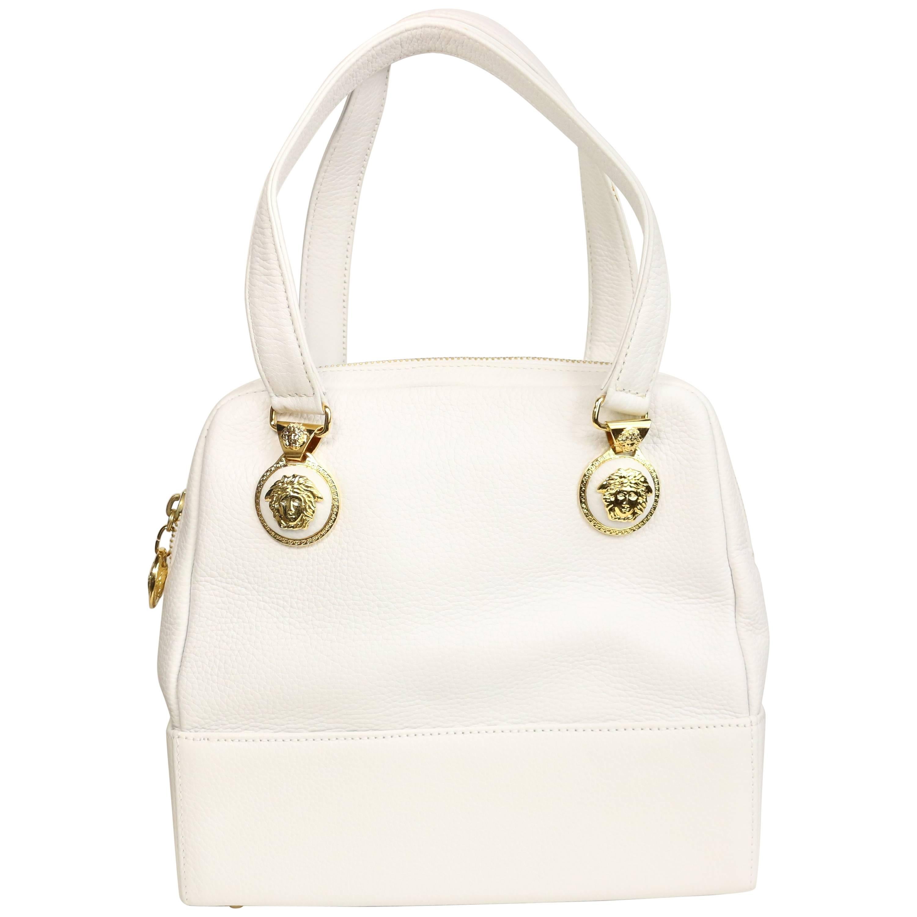 90s Gianni Versace Couture White Leather with Gold Toned Medusa Handbag For  Sale at 1stDibs