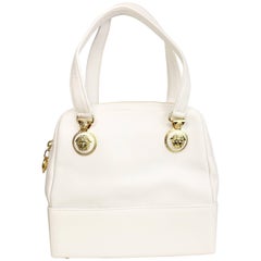 Retro 90s Gianni Versace Couture White Leather  Handbag