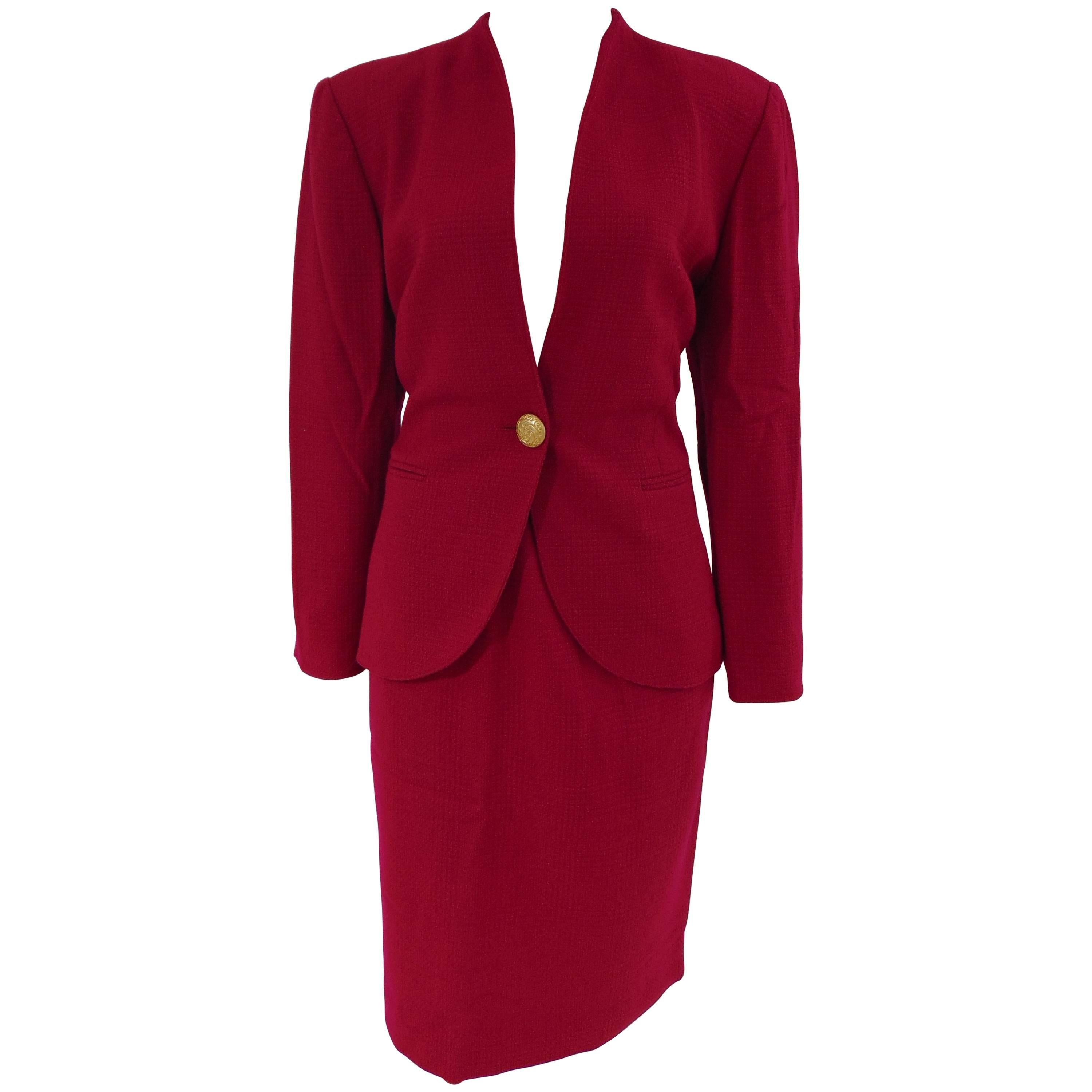 Luisa Spagnoli fucsia wool skirt suit  For Sale