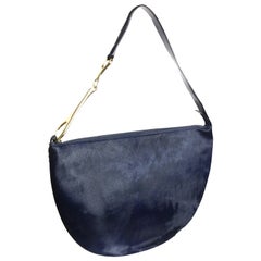 Fall 1996 Gucci by Tom Ford Navy Pony Hair Half Circle Jumbo Shoulder Bag