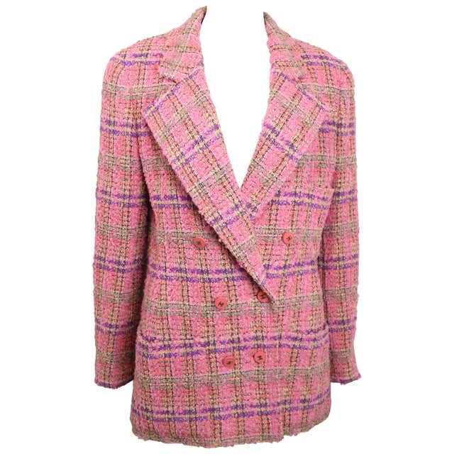 94 Chanel Pink Wool Multi Coloured Check Pattern Tweed Double Breasted ...
