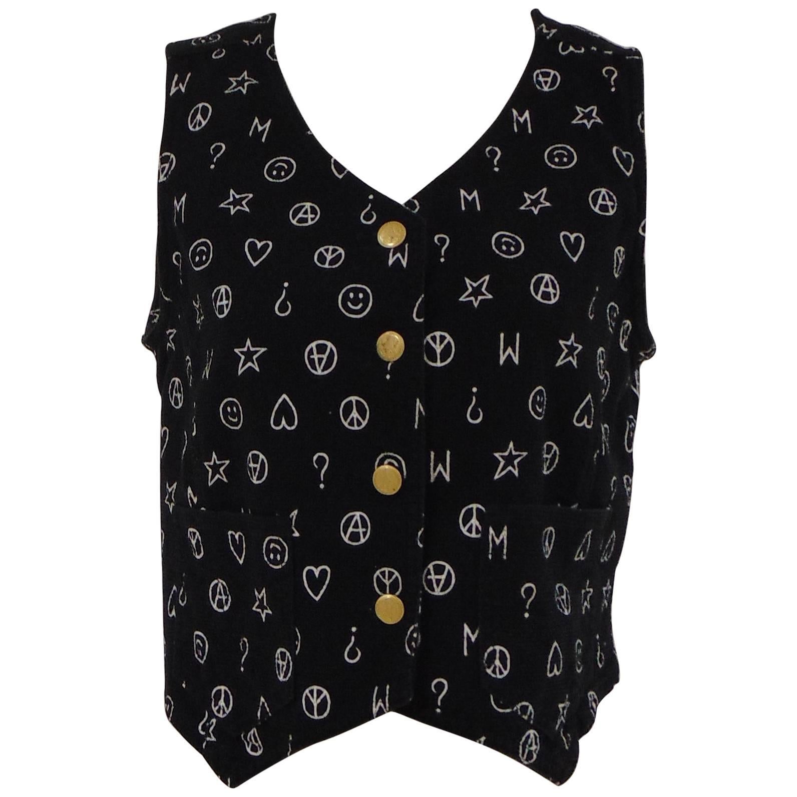 Moschino Jeans black & white peace cotton gilet