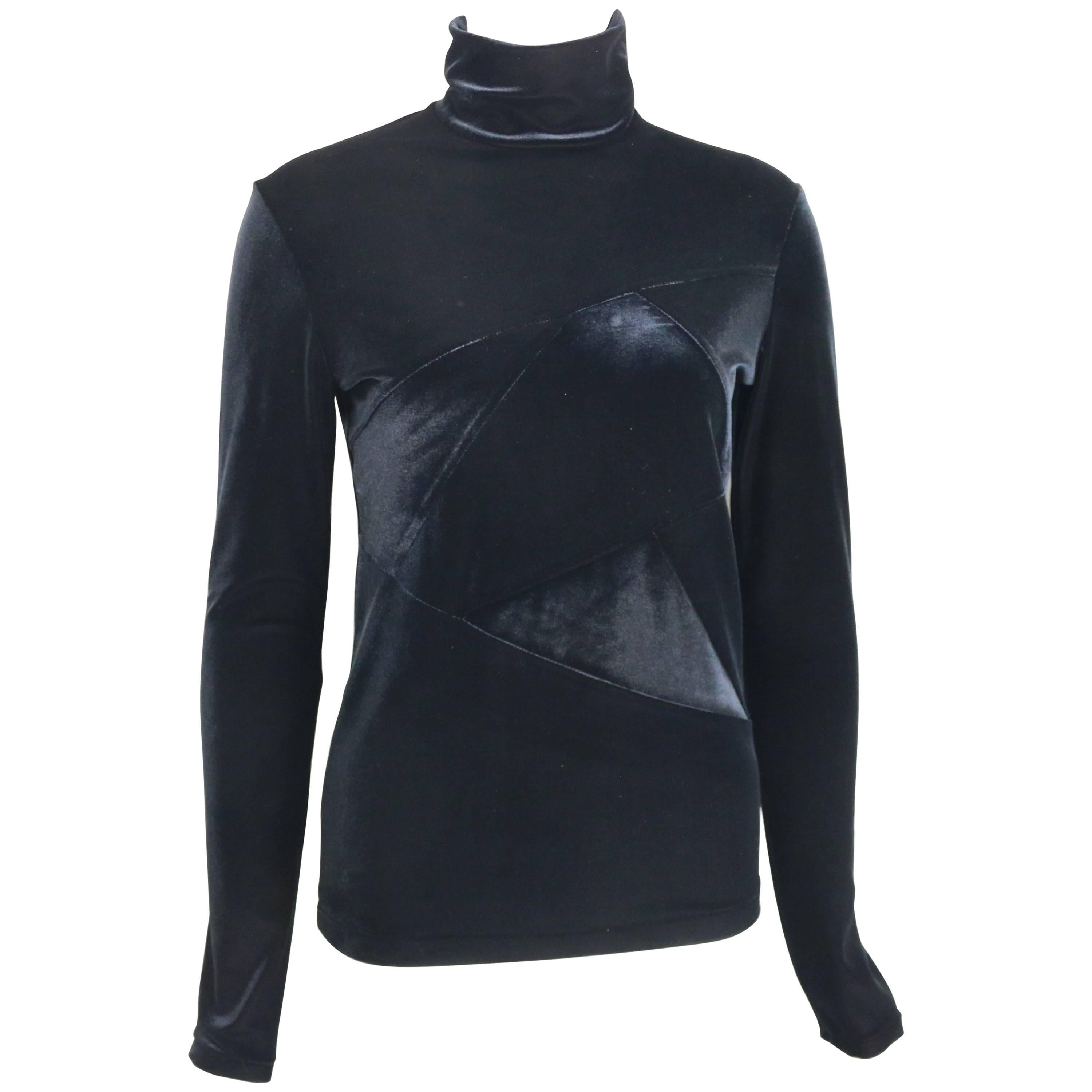 Y's by Yohji Yamamoto Black Velvet Long Sleeves Turtleneck Top For Sale