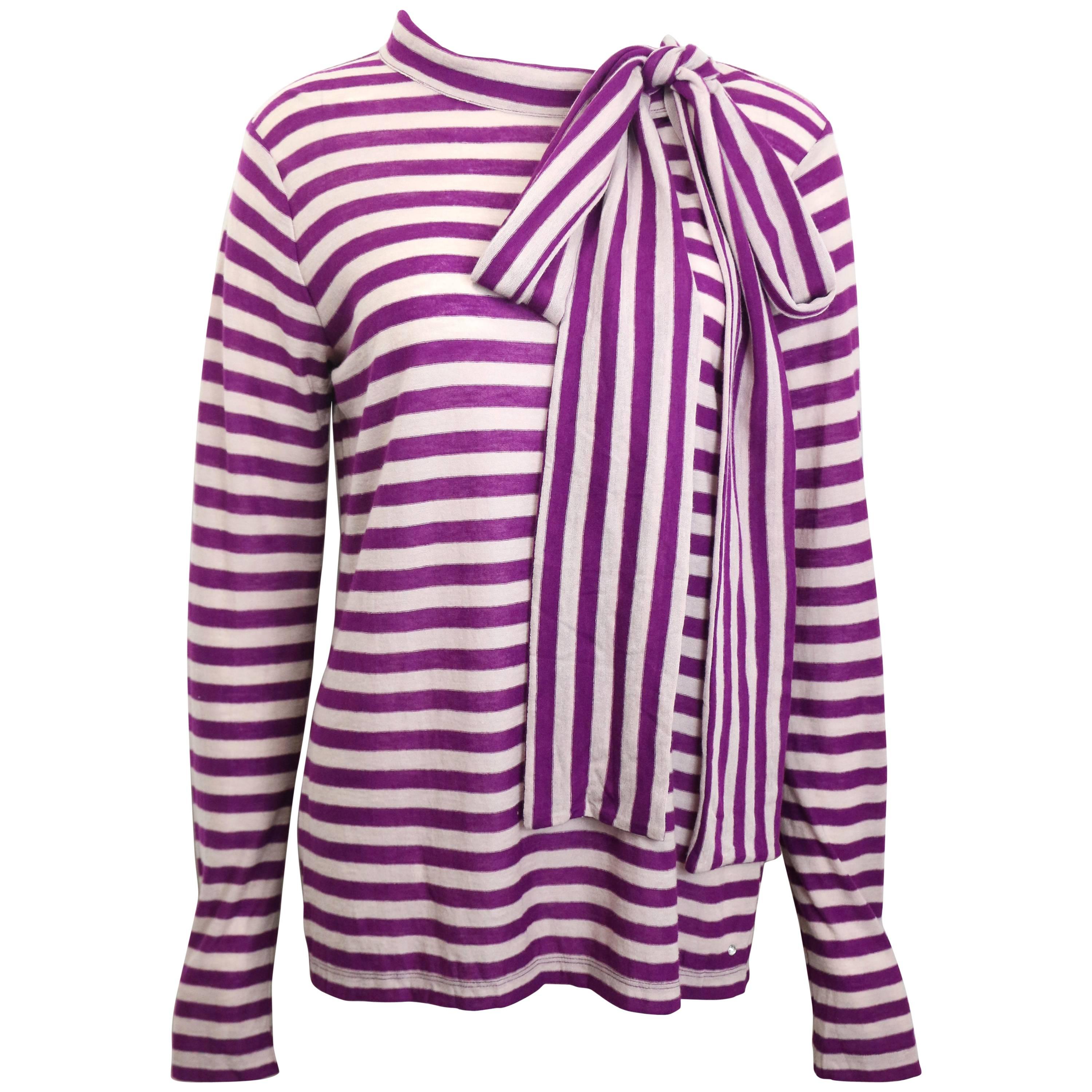 Sonia Rykiel Purple and White Stripe Wool Top 