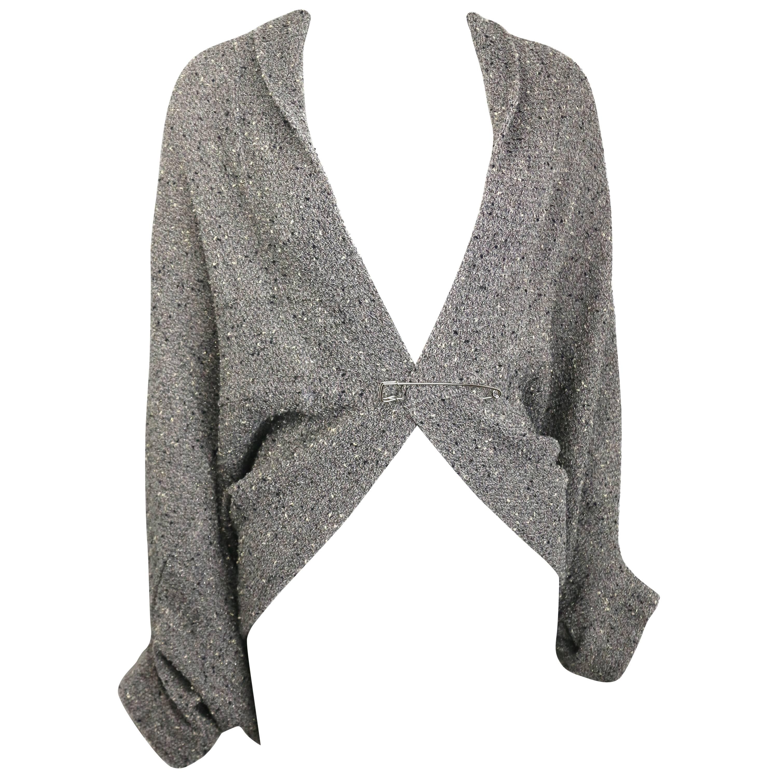 Limi Feu Grey Knitted Wool Bolero Cardigan with Silver Pin