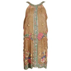 Henri Bendel Couture Beaded Floral Silk and Lame Flapper Art Deco Dress, 1925