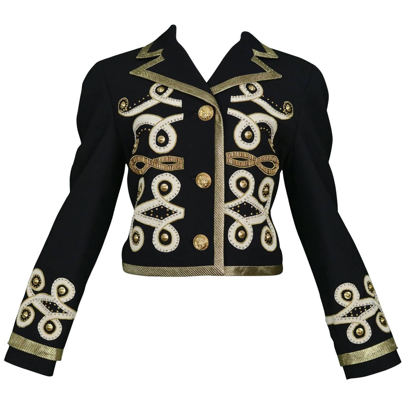 Vintage Gianni Versace Baroque Metallic Applique & Gold Studded Jacket