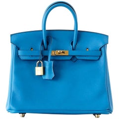 Hermes Birkin Bag 25 Blue Zanzibar Swift Gold Hardware 