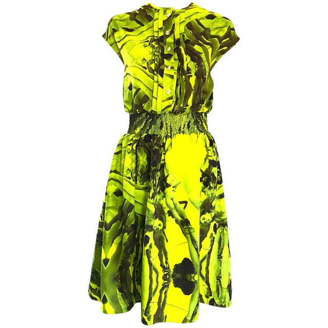 1990s Vera Wang Chartreuse Yellow Green Two Piece Satin Evening Gown ...
