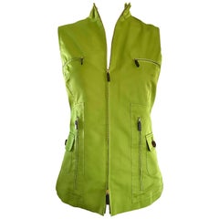 Nueva Carolina Herrera Años 90 Talla 8 Verde Lima Seda Algodón Camisa Chaleco Vintage Años 90