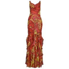 Dior By John Galliano 1990's Chiffon Stained Glass & Ruffles Evening Gown