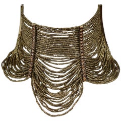 Famous Dior By John Galliano "Masai" Antique Gold Beaded & Rhinestone Necklace