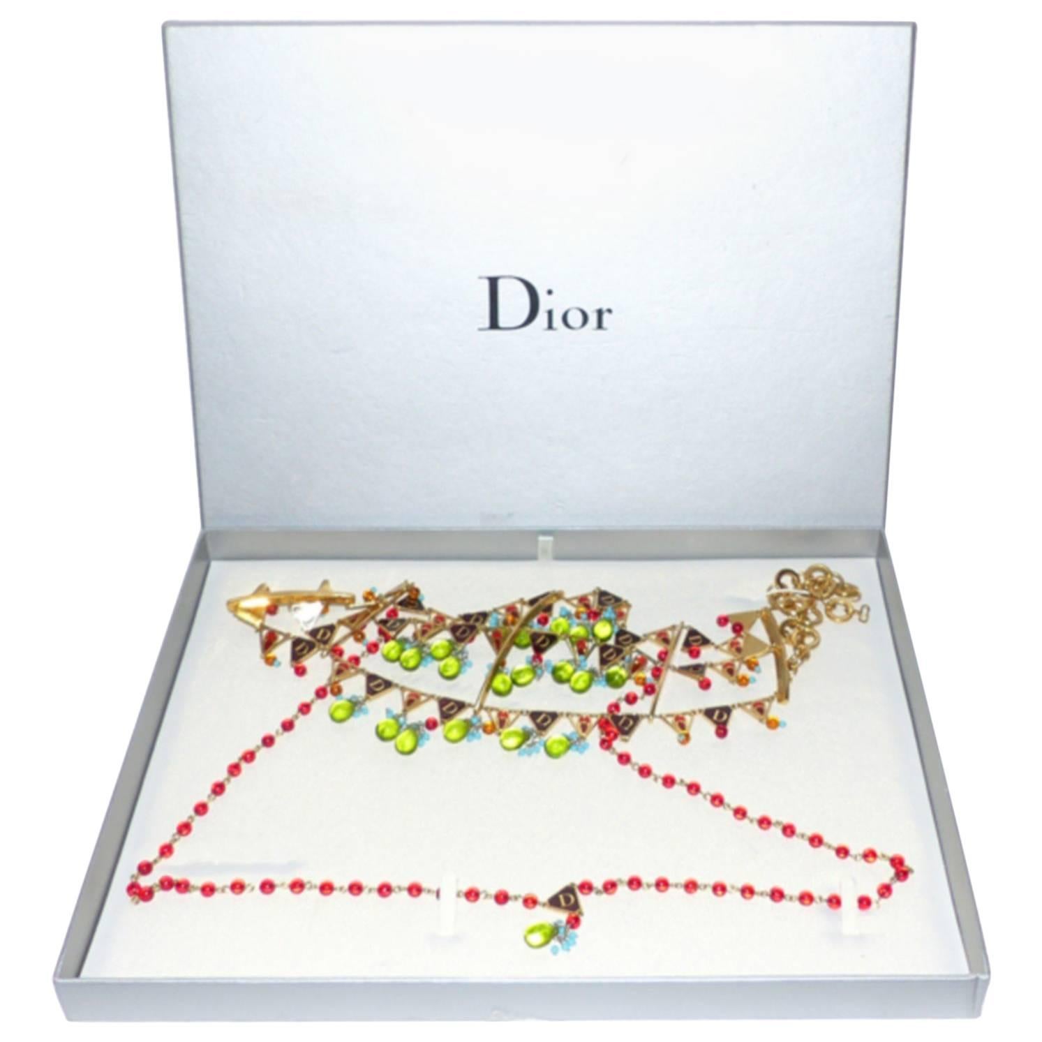 Rare Dior Long Necklace Pate de verre / Difficulte to find 