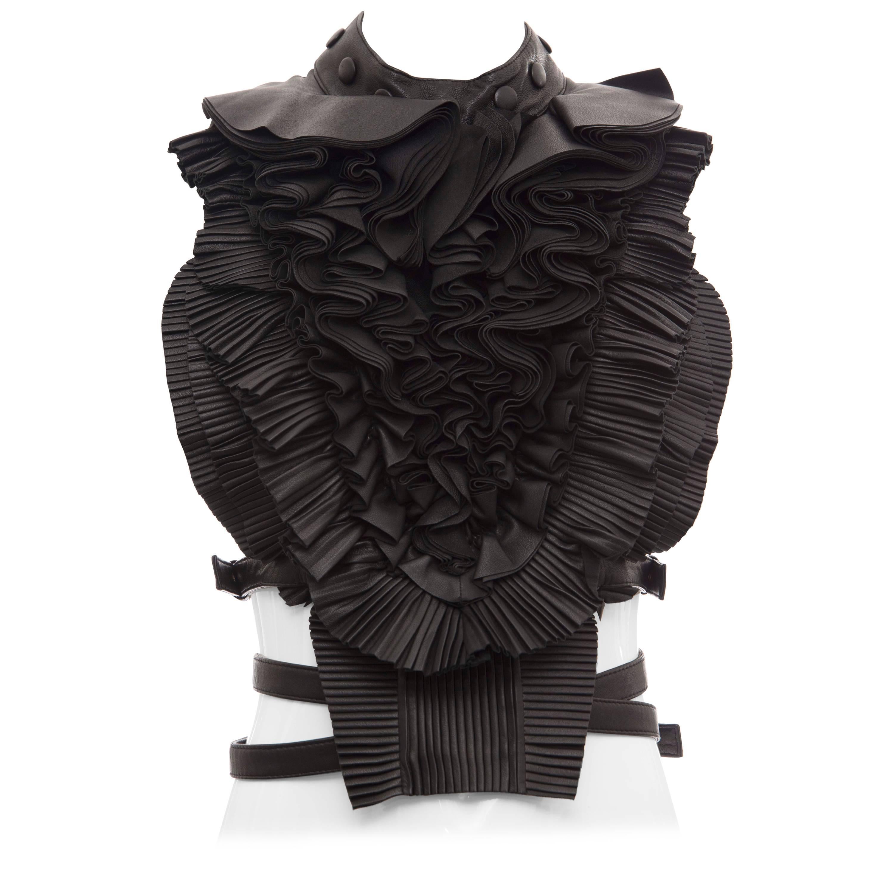 Givenchy by Riccardo Tisci Runway Black Leather Ruffled Harness Top, Spring 2011