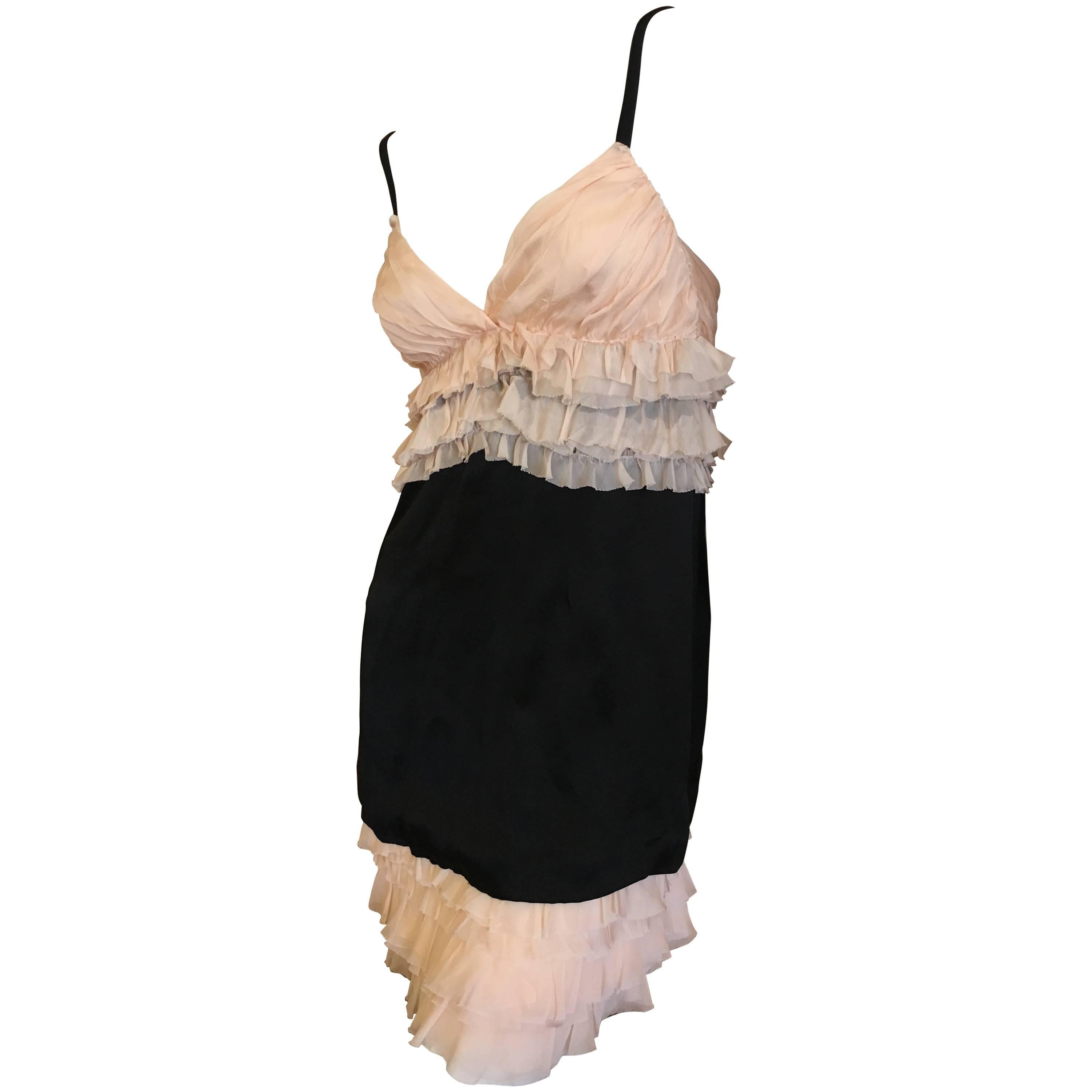 D&G Dolce & Gabbana Ruffle Black and Blush Mini Dress New with Tags For Sale