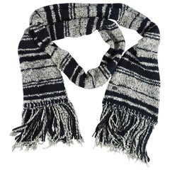 Chanel 10A Black and White Long Knit Fringed Scarf