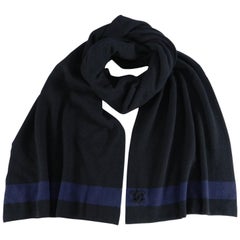 Chanel Black and Navy CC Striped Cashmere Scarf