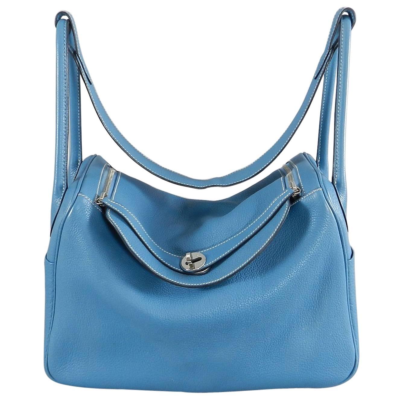 Hermes Blue Jean Clemence 34cm Lindy Bag 