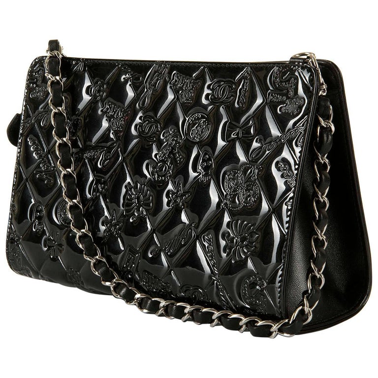 Pristine Chanel Black Patent Leather Lucky Charms Evening Bag - Silver  Hardware For Sale at 1stDibs